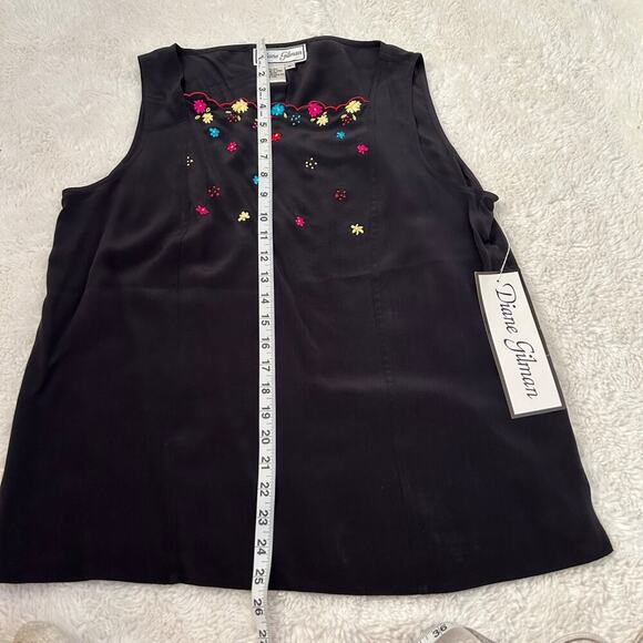 NWT Diane Gilman Silk Floral Embroidered Top in Black Size M Y2k/Bohemian/Art - Picture 3 of 5
